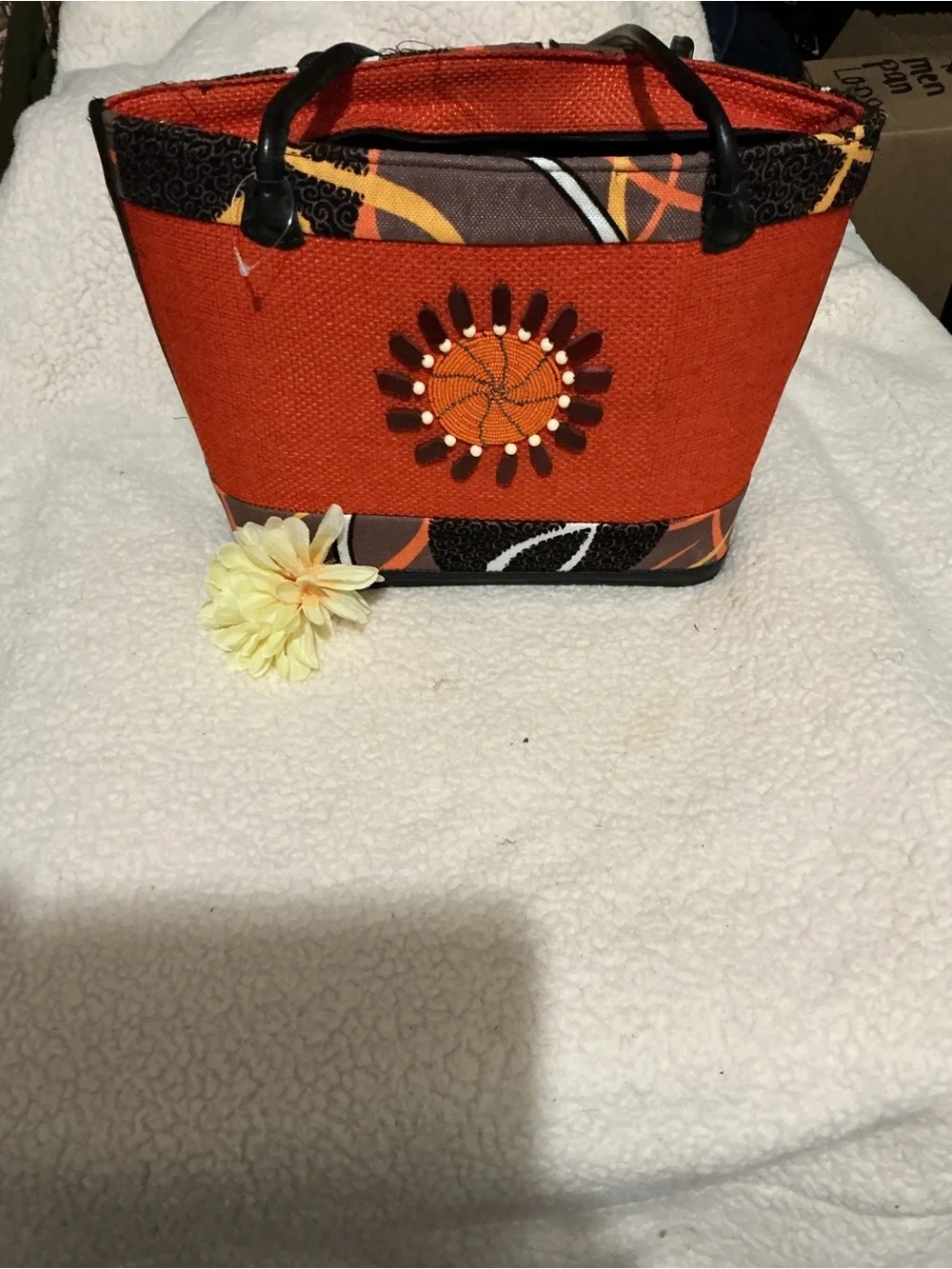 Vintage Orange Floral Appliqué Cosmetic Bag